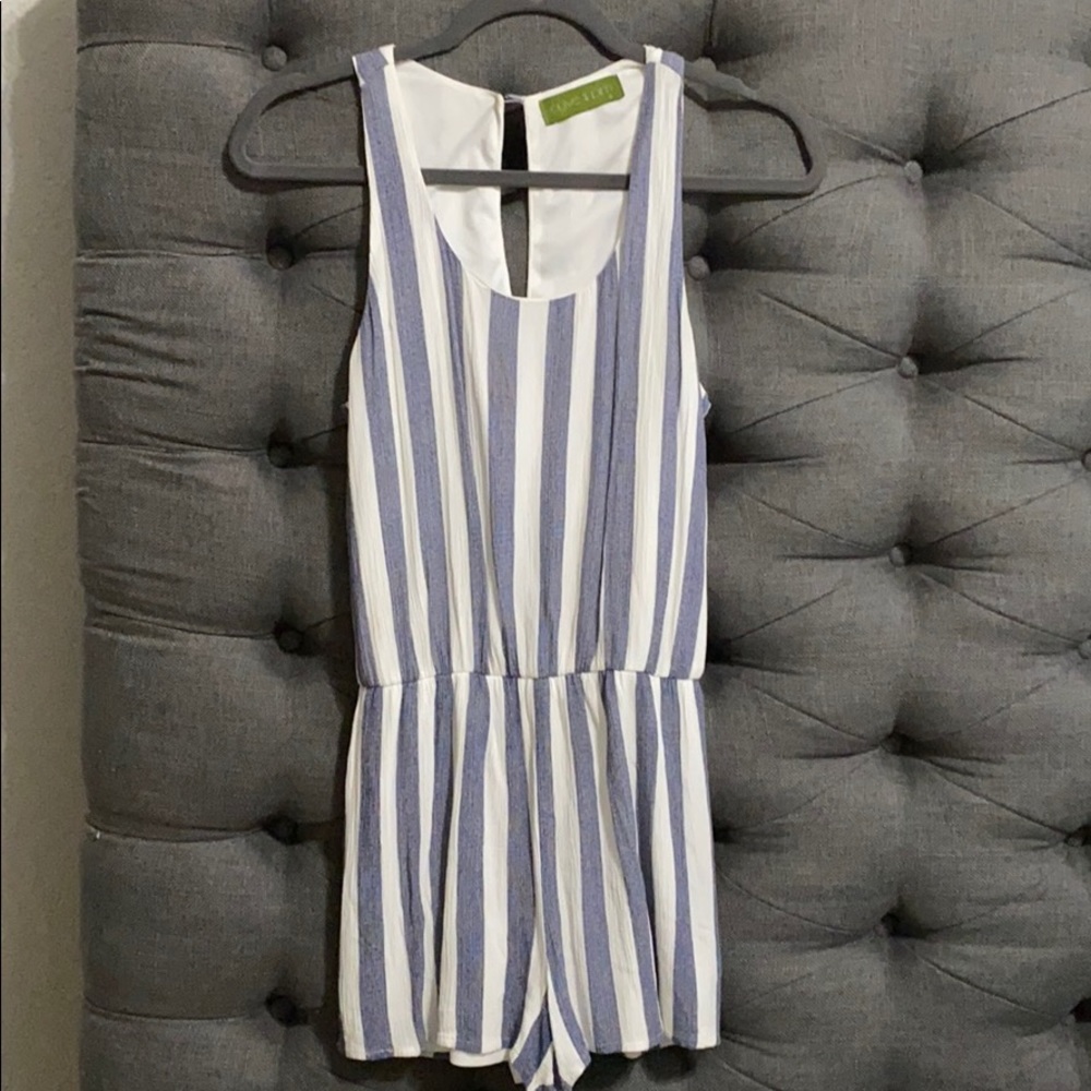 Olive and Pim Navy and White striped romper